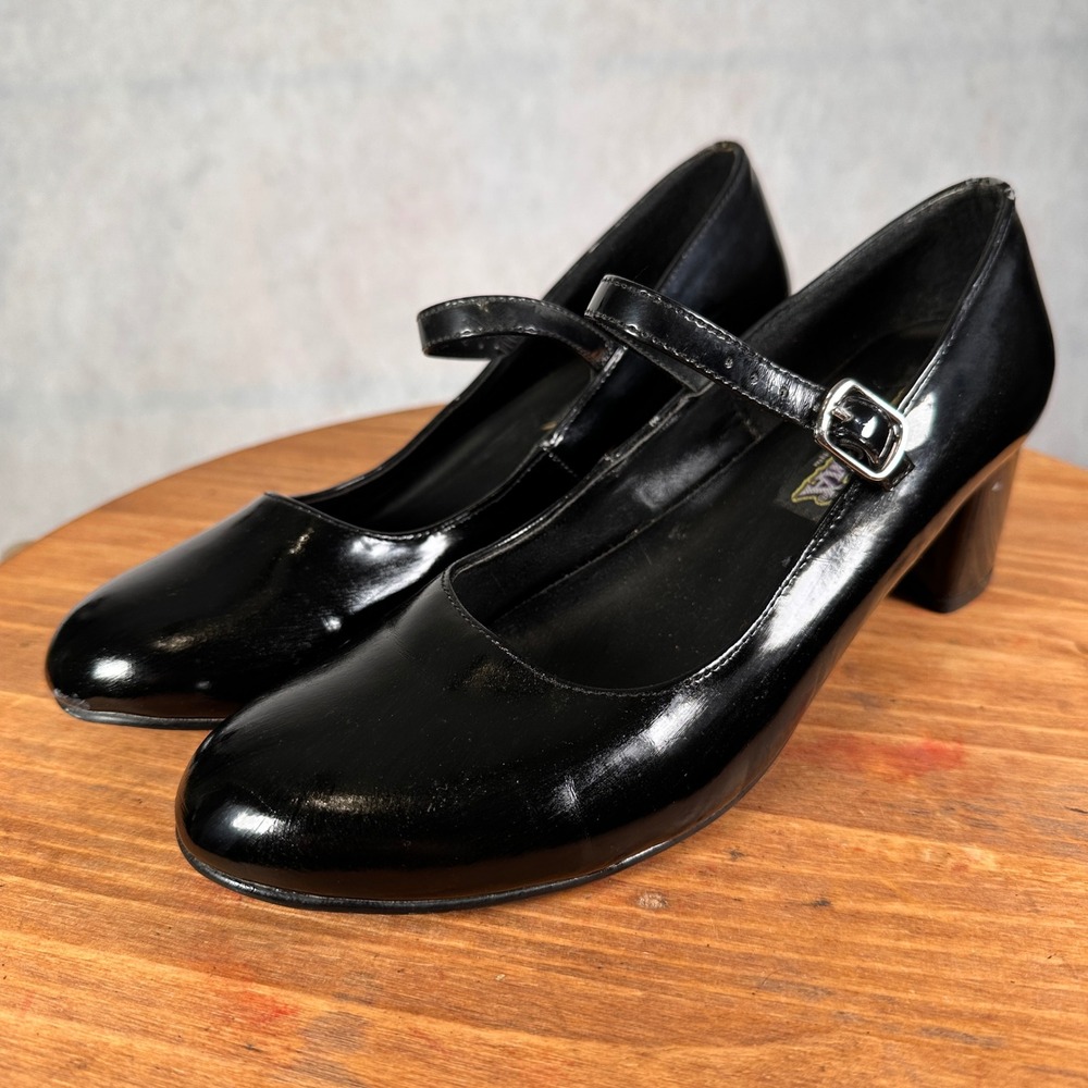 Funtasma Mary Jane Heels Women Size 8 Black Good Patent Block Heel Pump